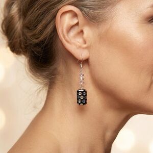 TERRA GEMMS Signature Series Art Glass and Pink Crystal Drop Earrings Gift Boxed